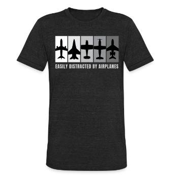 Easily Distracted By Airplanes Flugzeug - Unisex Tri-Blend T-Shirt - heather black - Front - Brady (186cm)