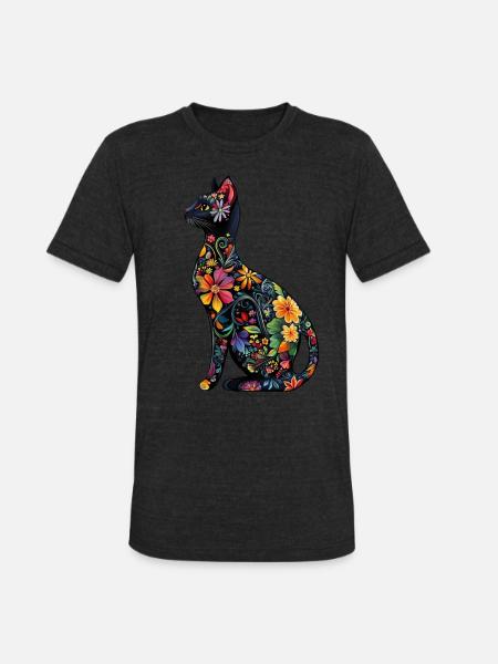 Russian Blue Cat - Unisex Tri-Blend T-Shirt - heather black