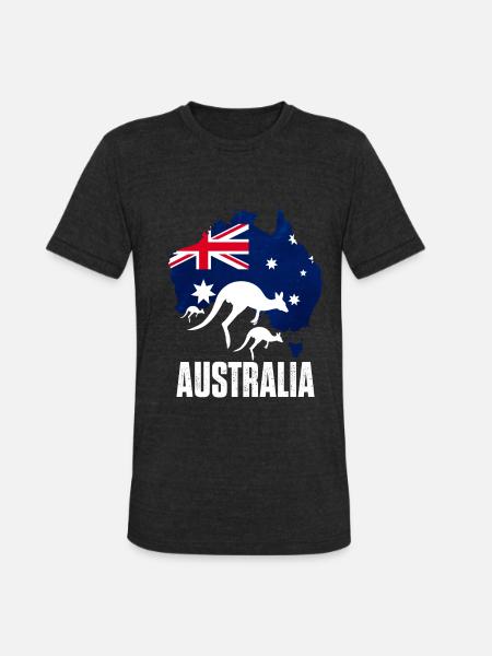 Australian Map With Kangaroo - Unisex Tri-Blend T-Shirt - heather black