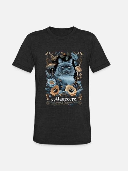 Russian Blue Cat - Unisex Tri-Blend T-Shirt - heather black