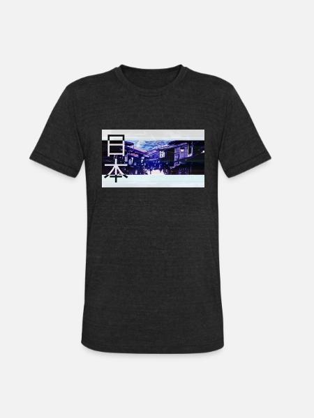 Japan Retro Aesthetic - Unisex Tri-Blend T-Shirt - heather black