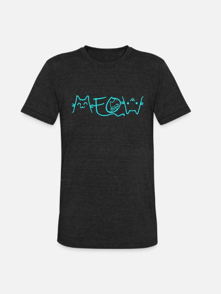 Meow Cat Face - Unisex Tri-Blend T-Shirt - heather black