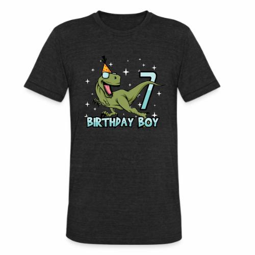 Happy Birthday Boy Dino Dinosaur 7 Gift Idea - Unisex Tri-Blend T-Shirt