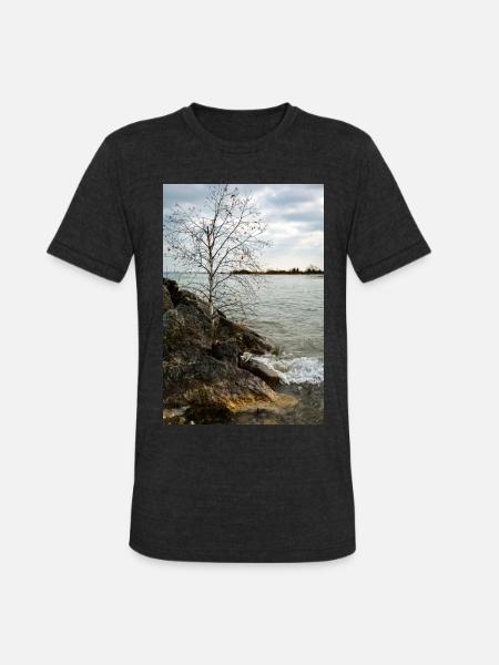 tiny tree on shore - Unisex Tri-Blend T-Shirt - heather black