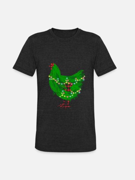 Chicken Christmas Pine Tree - Unisex Tri-Blend T-Shirt - heather black