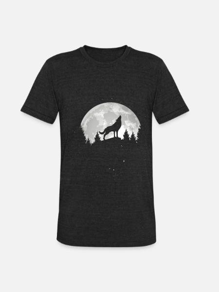 Howling Wolf - Unisex Tri-Blend T-Shirt - heather black