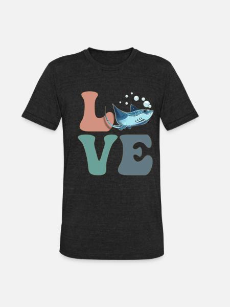 LOVE Stingray Manta Ray - Unisex Tri-Blend T-Shirt - heather black