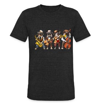Pug Dog Jazz Musicians - Unisex Tri-Blend T-Shirt - heather black - Front - Brady (186cm)