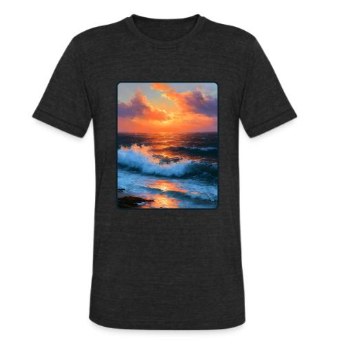 Sunset Storm Waves Oil Painting - Unisex Tri-Blend T-Shirt