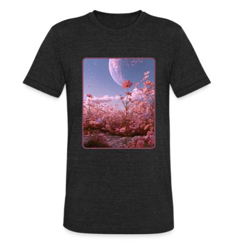 Cosmic Moon & Cosmos Flowers Art - Unisex Tri-Blend T-Shirt