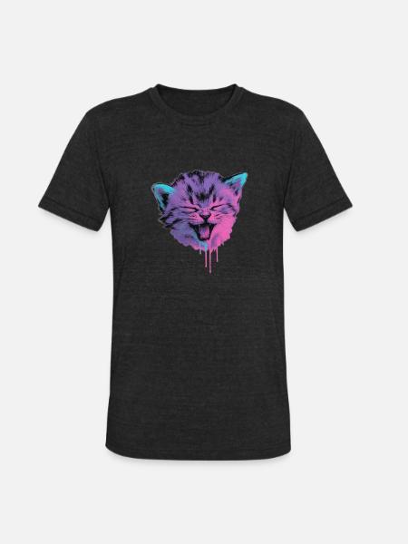 Neon Cat Splash - Unisex Tri-Blend T-Shirt - heather black