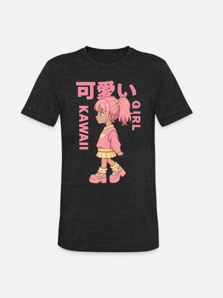Kawaii Girl - Unisex Tri-Blend T-Shirt - heather black