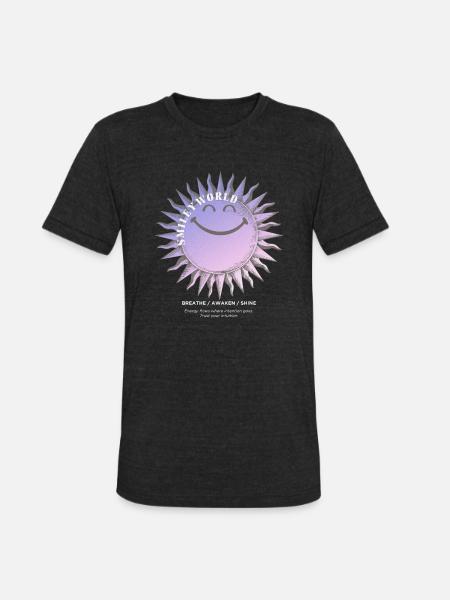 SmileyWorld Smiling Sun In Purple - Unisex Tri-Blend T-Shirt - heather black