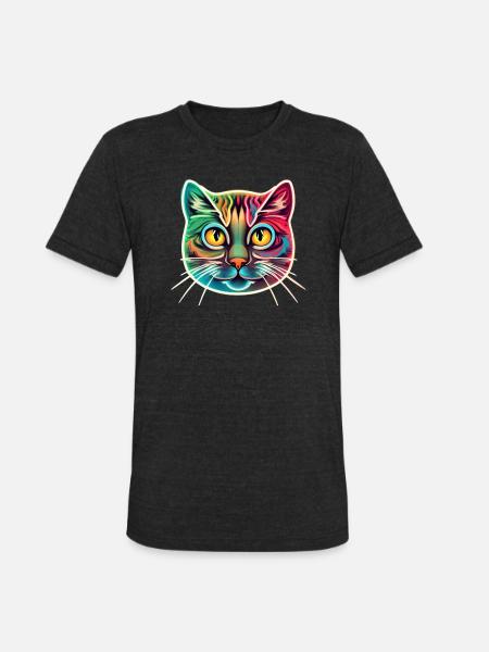 cat face neon design - Unisex Tri-Blend T-Shirt - heather black