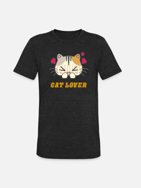 Lovely Cat Face - Unisex Tri-Blend T-Shirt - heather black