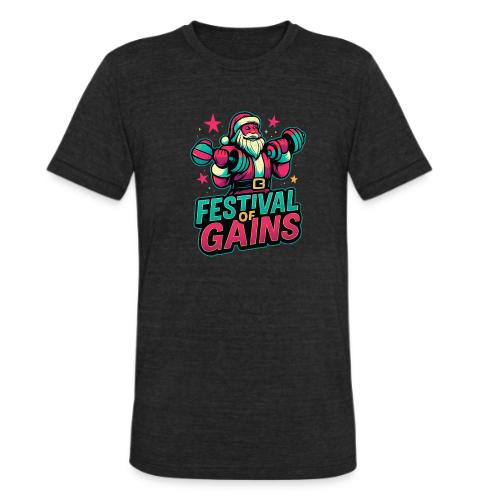 Festival of Gains Funny Gym Santa Christmas - Unisex Tri-Blend T-Shirt