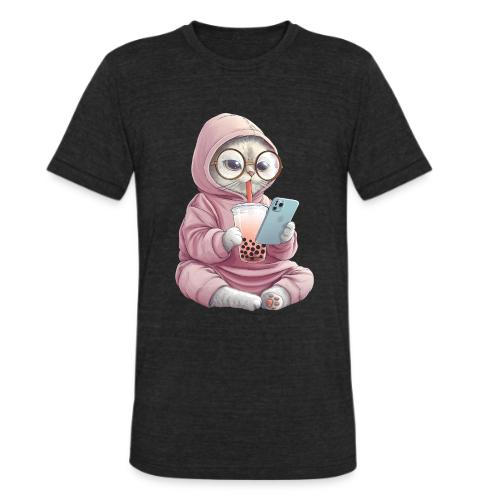 Cool Cat Bubble Tea Cartoon Design - Unisex Tri-Blend T-Shirt