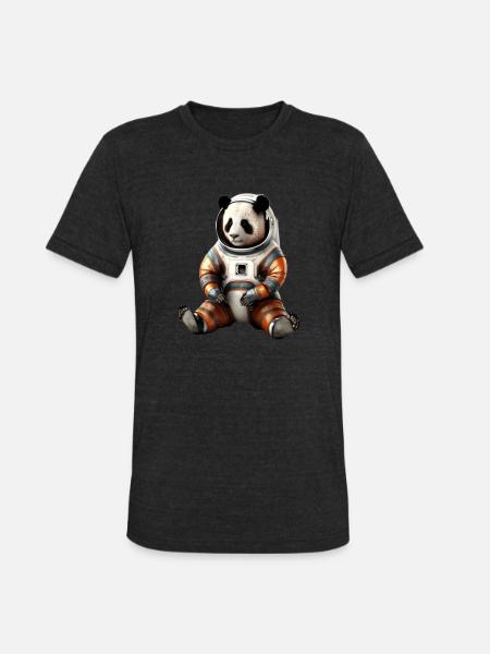 Panda Astronauts Suit - Unisex Tri-Blend T-Shirt - heather black