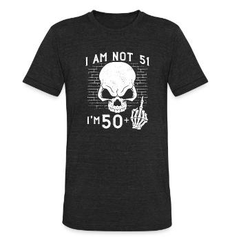 I Am 50 Plus Middle Finger - 51st Birthday - Unisex Tri-Blend T-Shirt - heather black - Front - Brady (186cm)
