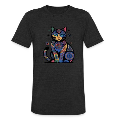 Vibrant Geometric Cat Mandala - Unisex Tri-Blend T-Shirt