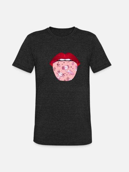 Axolotl Salamander Lips - Unisex Tri-Blend T-Shirt - heather black