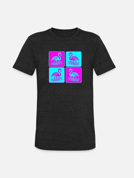 Flamingo Waves Pop Art - Unisex Tri-Blend T-Shirt - heather black