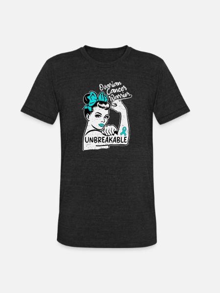 Unbreakable Ovarian Cancer Warrior - Unisex Tri-Blend T-Shirt - heather black