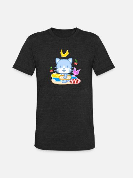 Blue Cat Beach Splash - Unisex Tri-Blend T-Shirt - heather black