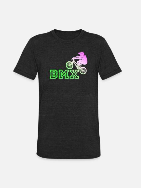 Neon BMX Rider Emblem - Unisex Tri-Blend T-Shirt - heather black