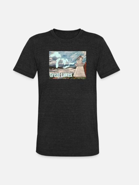 Great Lakes Lighthouse Poster - Unisex Tri-Blend T-Shirt - heather black