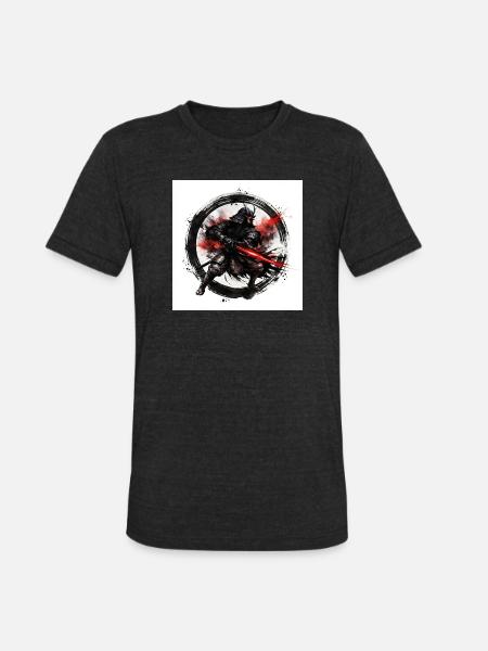 Shadow Samurai with Crimson Blade - Unisex Tri-Blend T-Shirt - heather black