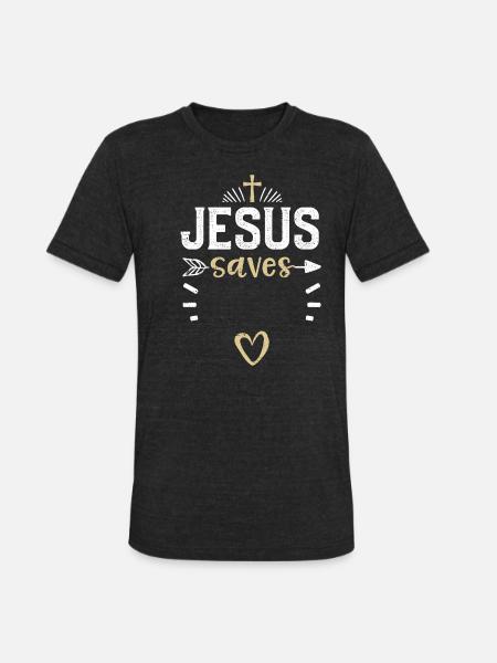 Jesus Saves - Jesus - Unisex Tri-Blend T-Shirt - heather black