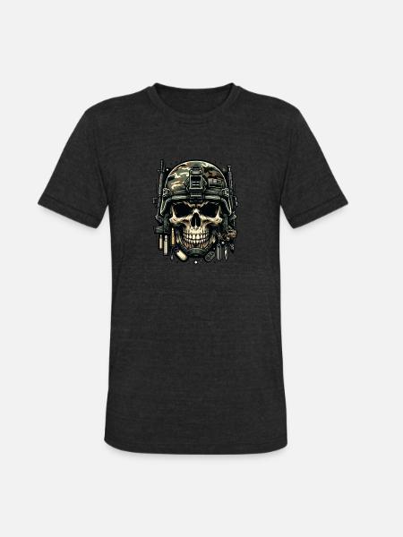 Soldier's Legacy: Camo Skull - Unisex Tri-Blend T-Shirt - heather black