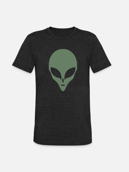 Alien Silhouette Head Face - Unisex Tri-Blend T-Shirt - heather black