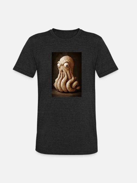 Peanut Octopus Madness - Unisex Tri-Blend T-Shirt - heather black