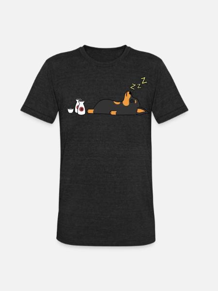 Miniature Pinscher Sake Drunk - Unisex Tri-Blend T-Shirt - heather black