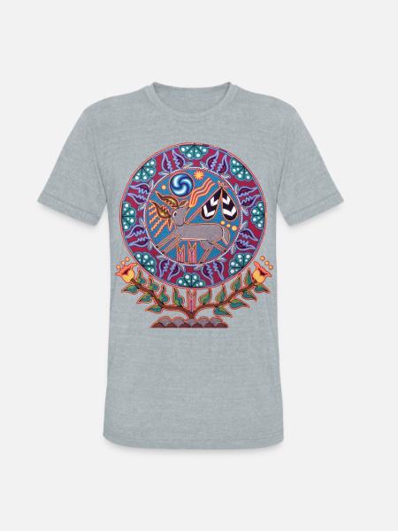 Native Huichol Peyote Deer - Unisex Tri-Blend T-Shirt - heather grey