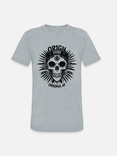 Dark Sunburst Skull Emblem - Unisex Tri-Blend T-Shirt - heather grey