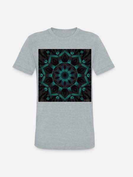 Neon Mandala Fractal Bloom - Unisex Tri-Blend T-Shirt - heather grey