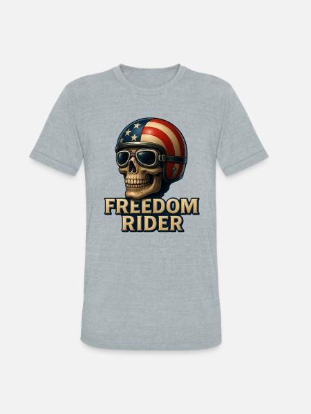 Freedom Rider Skull Art - Unisex Tri-Blend T-Shirt - heather grey