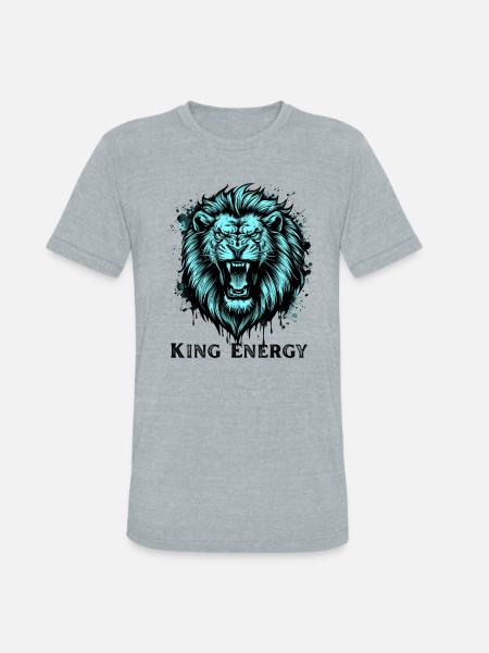 Neon Cyan Lion Roar Illustration - Unisex Tri-Blend T-Shirt - heather grey