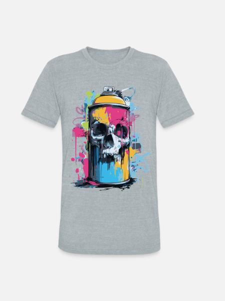 Skull Graffiti Spray Can - Unisex Tri-Blend T-Shirt - heather grey