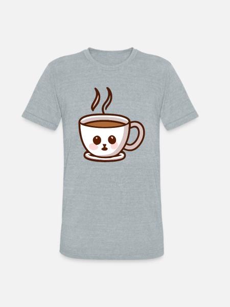 Coffee Cup Cat Face - Unisex Tri-Blend T-Shirt - heather grey