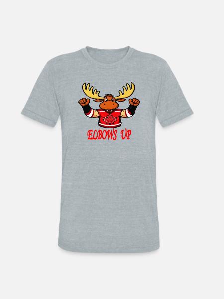 Elbows Up - Canada Hockey Moose - Unisex Tri-Blend T-Shirt - heather grey