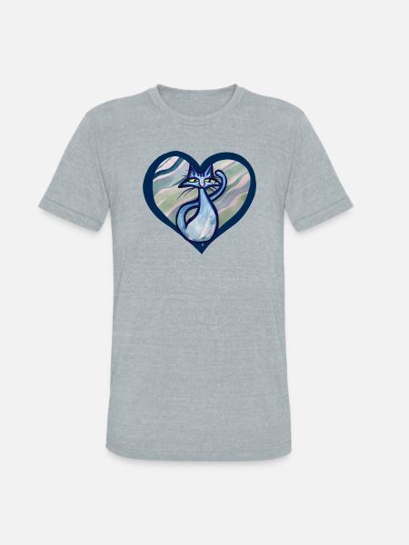 Blue Cat Love - Unisex Tri-Blend T-Shirt - heather grey