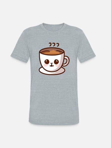 Coffee Cup Cat Face - Unisex Tri-Blend T-Shirt - heather grey