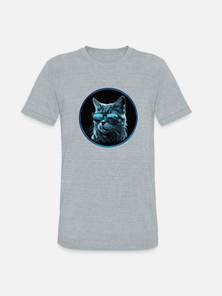 Cool blue Cat with Sunglasses - Unisex Tri-Blend T-Shirt - heather grey