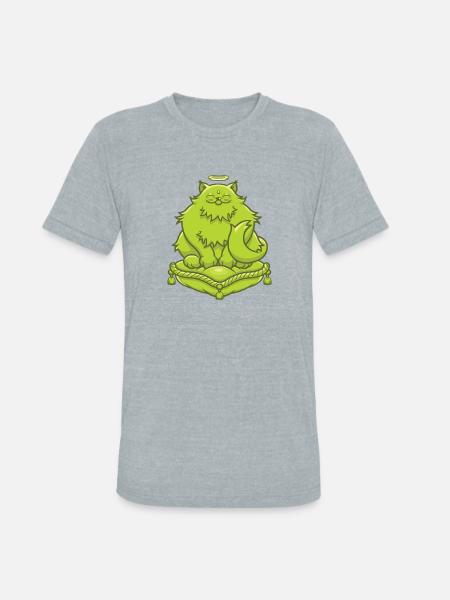 Green Buddha Cat - Unisex Tri-Blend T-Shirt - heather grey