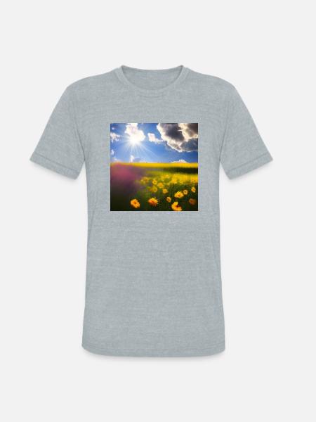Summer Blue Sky Yellow Flowers - Unisex Tri-Blend T-Shirt - heather grey