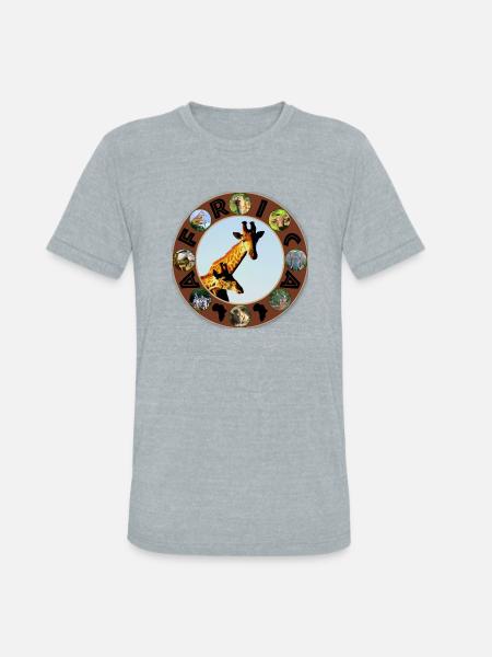 blue sky giraffe africa circle - Unisex Tri-Blend T-Shirt - heather grey